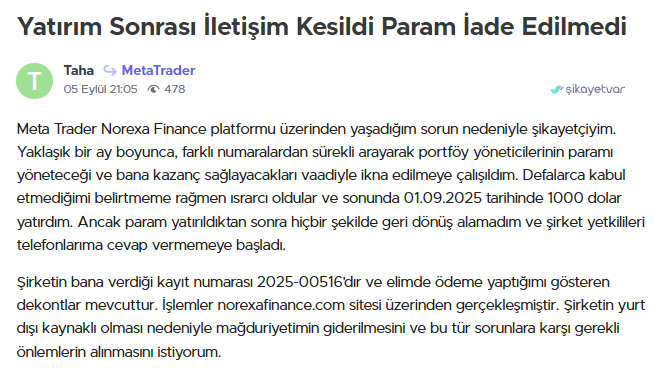 norexa finance şikayet