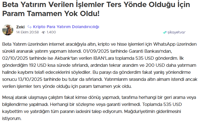 beta yatırım şikayet