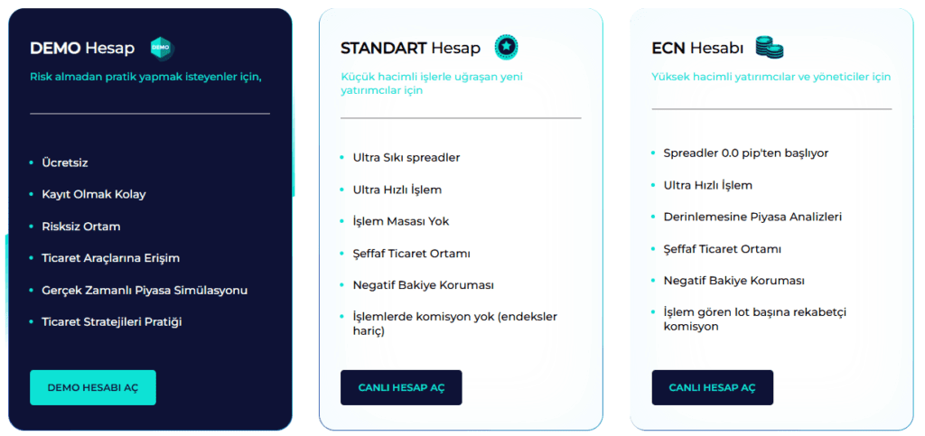 startrader hesap türleri