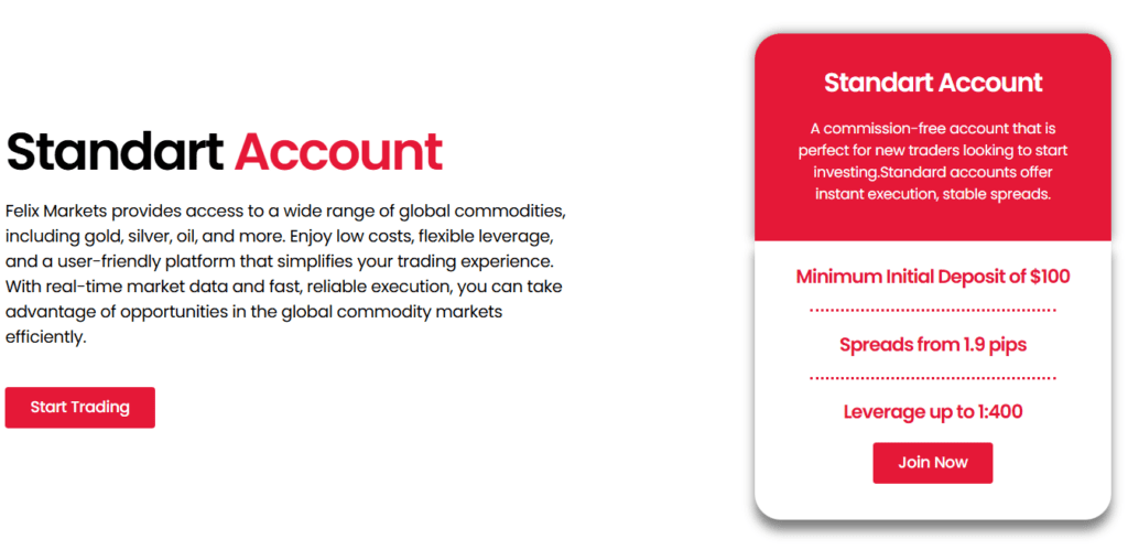 felix markets hesap türleri