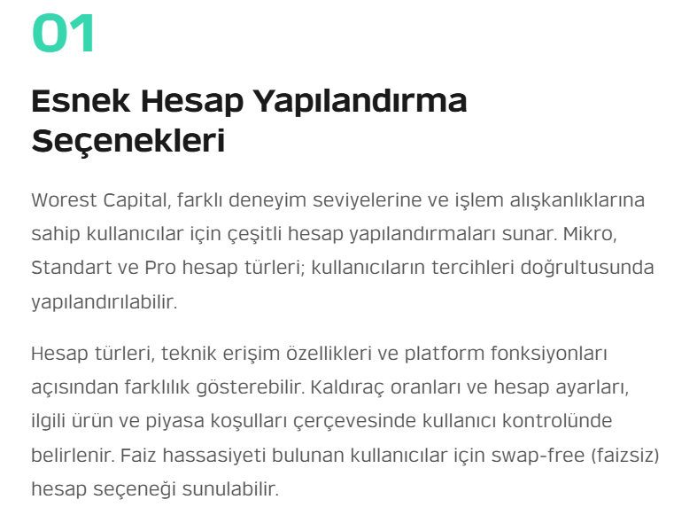 worest capital hesap türleri