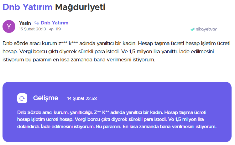 dnb yatırım şikayet
