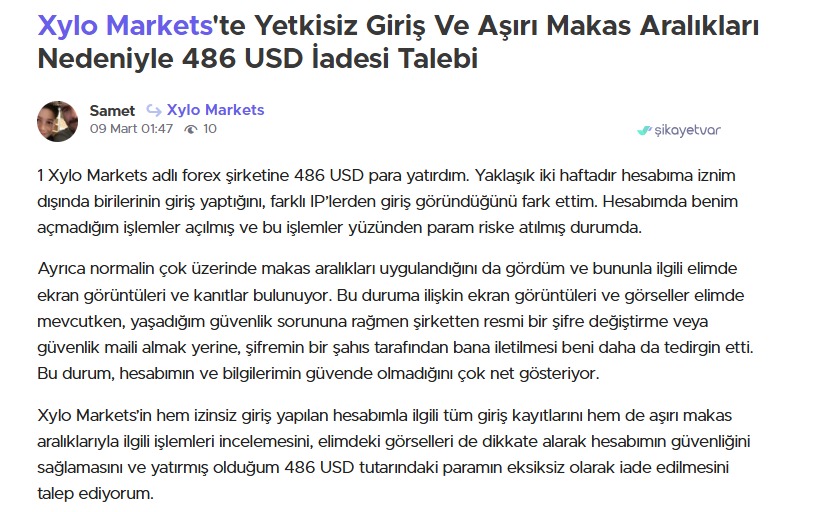xylo markets şikayet