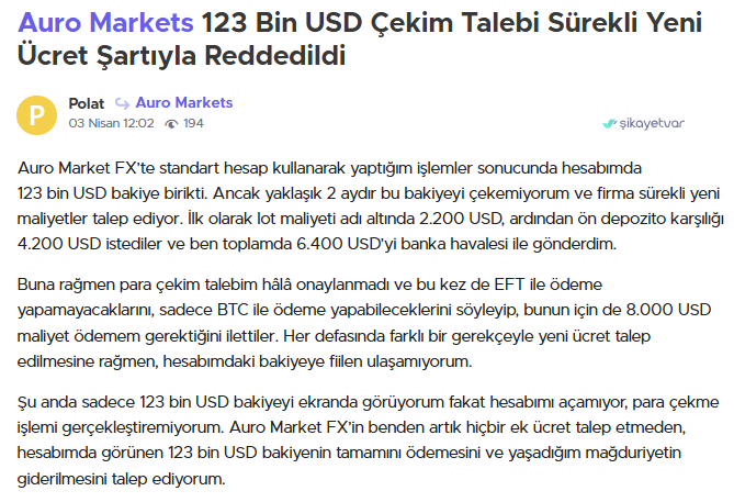 auro markets şikayet