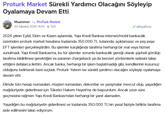 proturk market şikayet